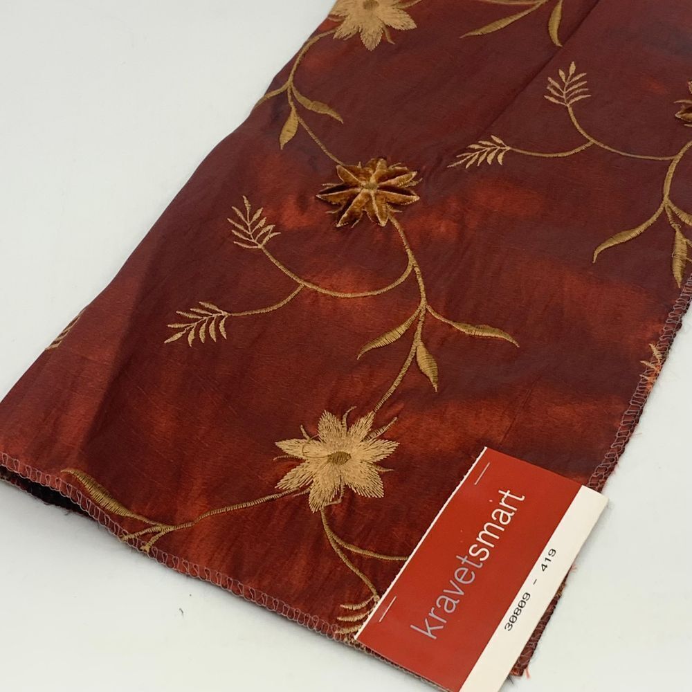 Kravet Smart Red/Brown Embroidered‎ Silky Textured Rayon Fabric Sample/Remnant